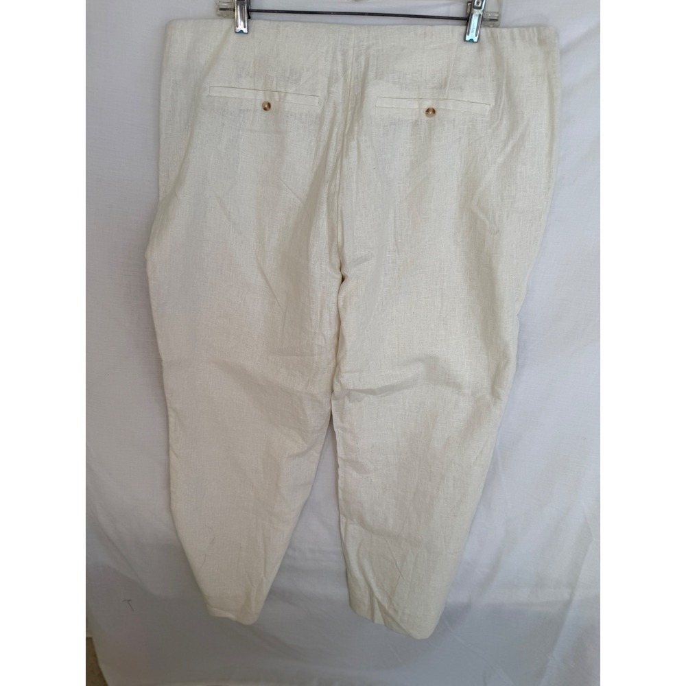 Abercrombie & Fitch Women Cream Linen Blend Crop Pants Size 16 33 Flat Front - Picture 2 of 13